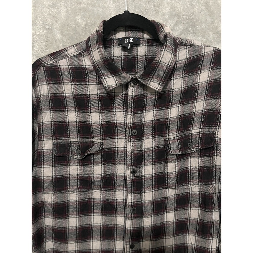 Paige Mens Everett Button Down Shirt Large‎ Plaid Rayon Cotton Soft Flannel - Picture 2 of 8